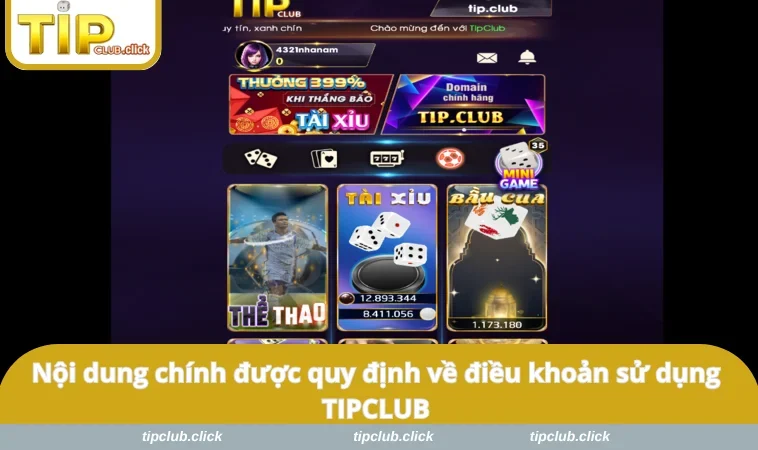 Nội dung chính được quy định về điều khoản sử dụng TIPCLUB